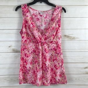 Garnet Hill Pink Floral Print Tank Top 8 Linen